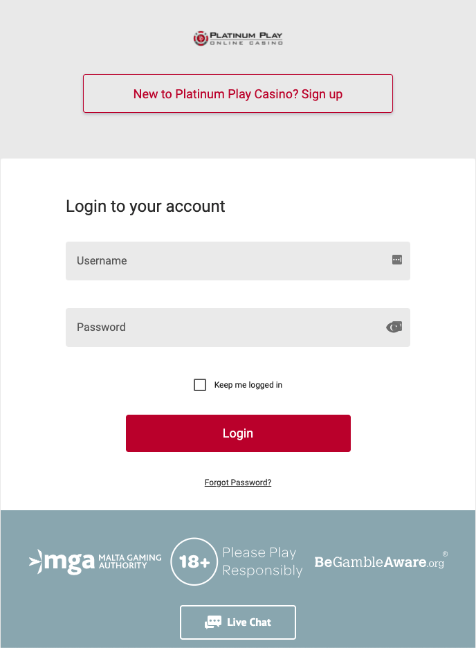 Platinum Play Casino Login