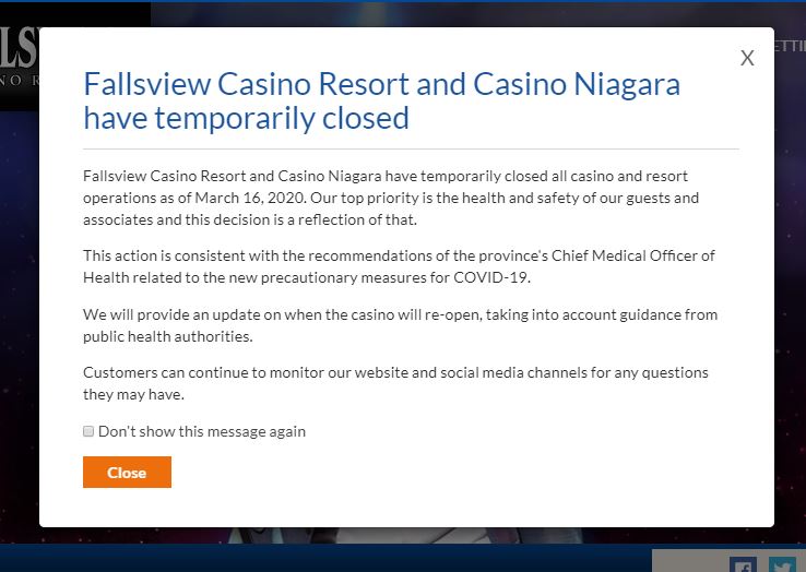 Fallsview Casino Closure notification