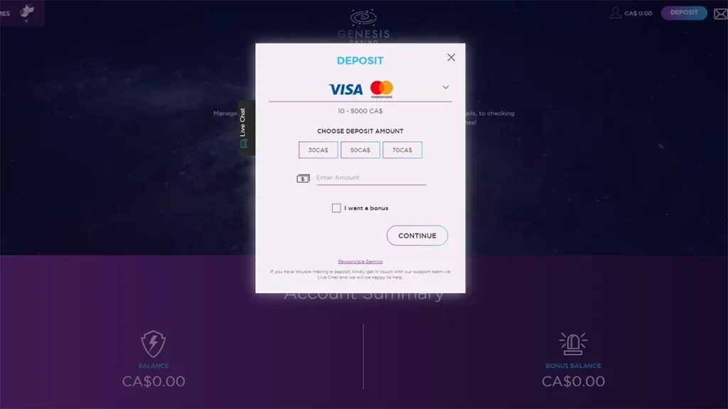 Genesis Casino Visa Deposit