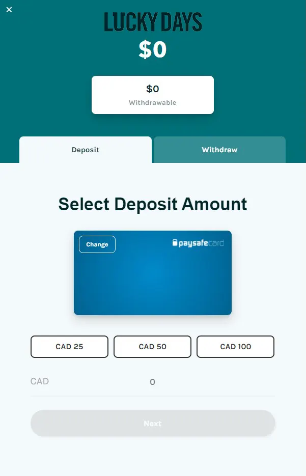 Lucky Days accept Paysafe