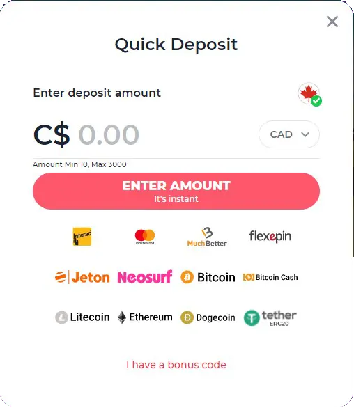 Yoju Casino Deposit Screenshot