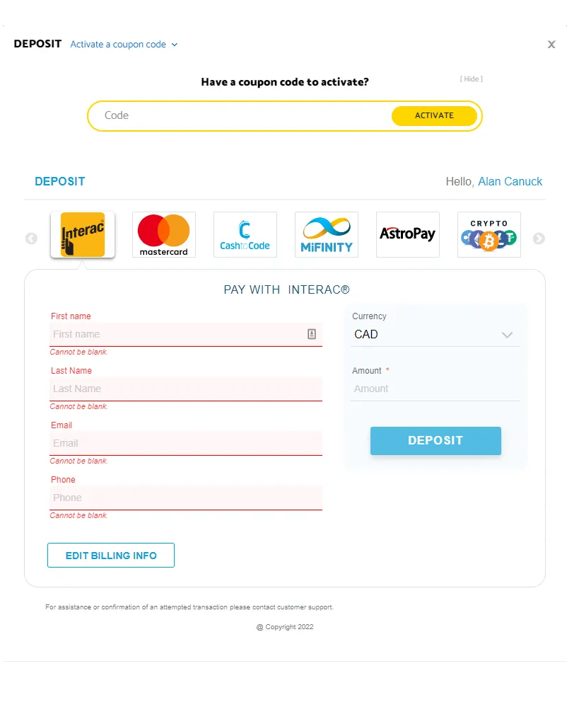 Deposit to Your PalmSlots Casino Account