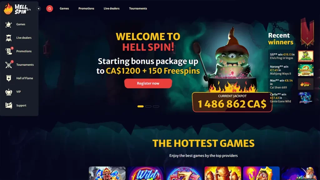 HellSpin Casino Homepage