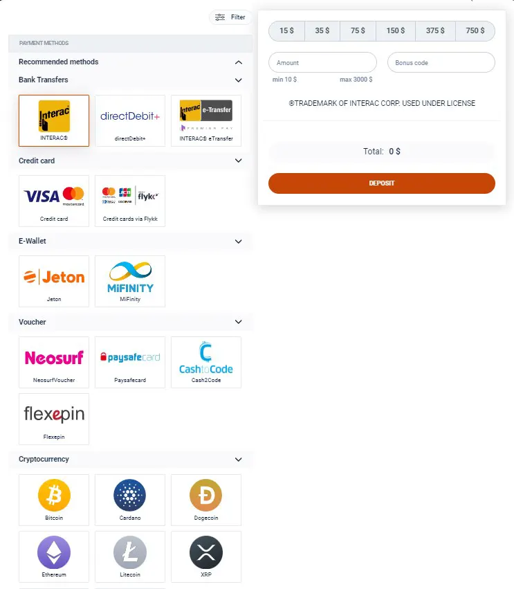 HellSpin Casino Payment Methods