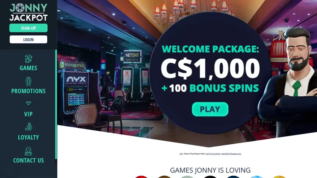 Jonny Jackpot Casino homepage