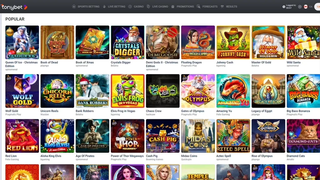 Tonybet Casino games