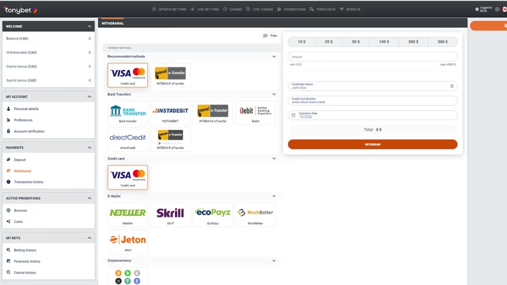 Tonybet Casino withdrawal