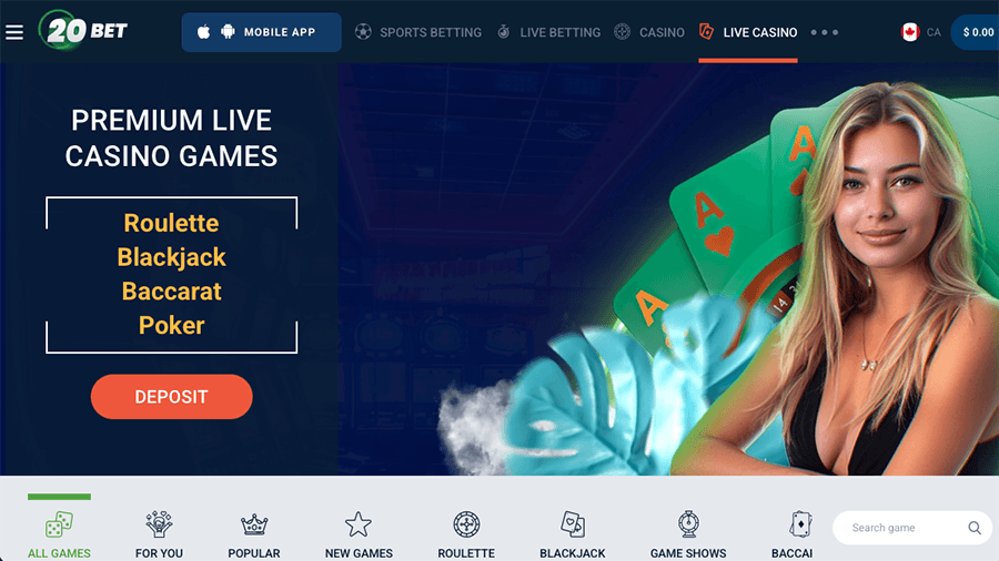 20Bet Casino Live Dealer Games