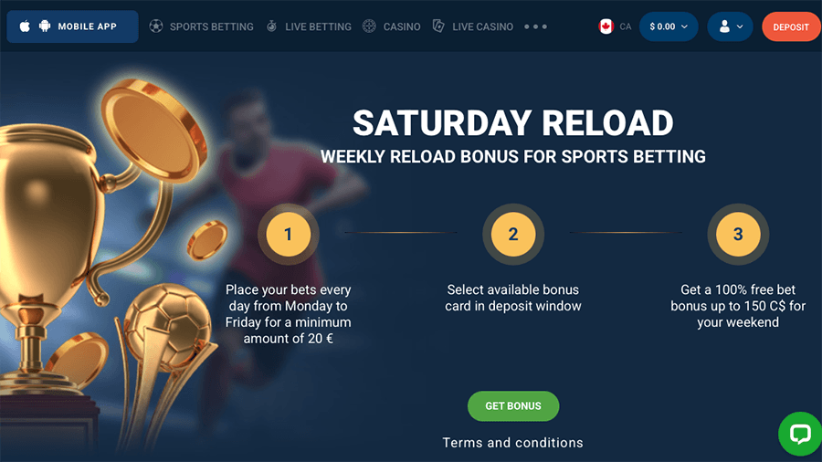 20Bet Casino Saturday Reload Bonus
