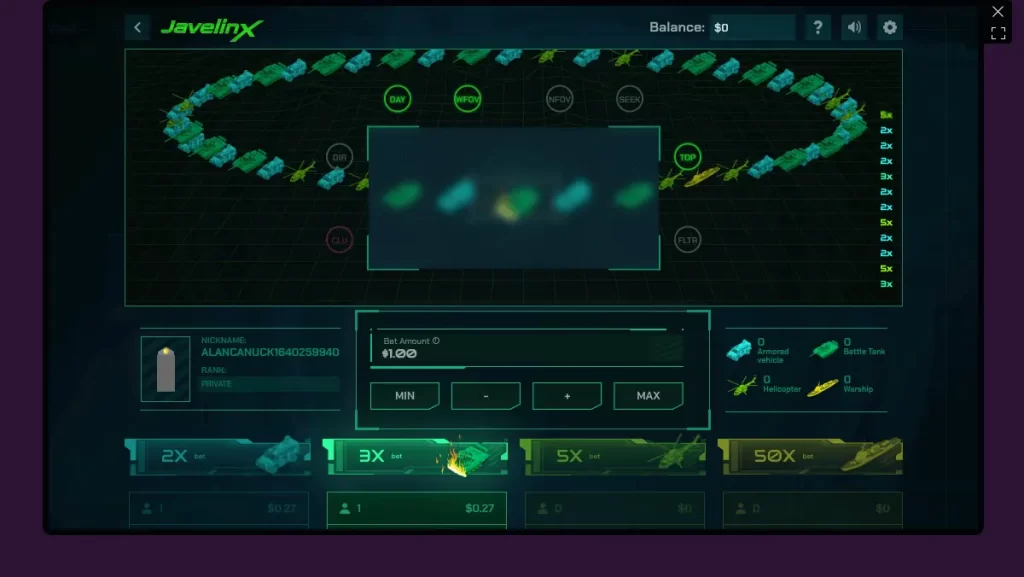 Tangkapan layar dari JavelinX Crash Game