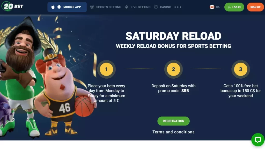 20Bet Saturday Reload Bonus