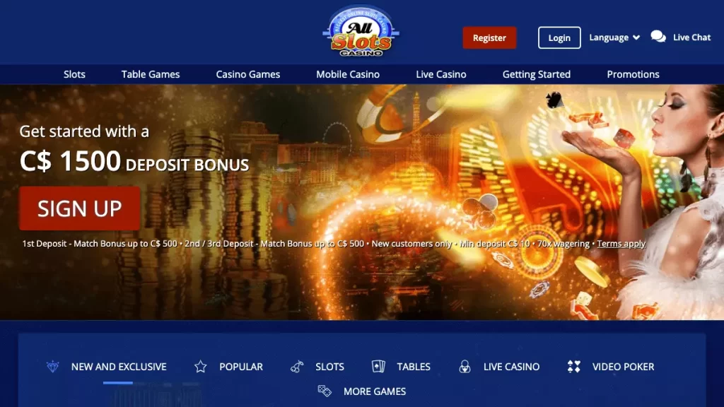 All Slots Casino homepage