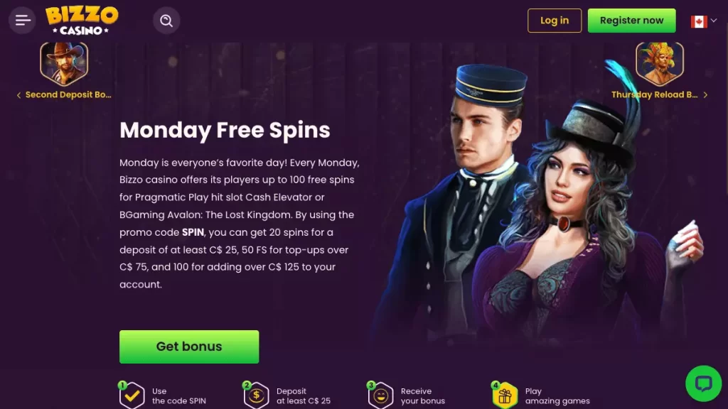 Bizzo Casino 100 Spins Weekly on Mondays