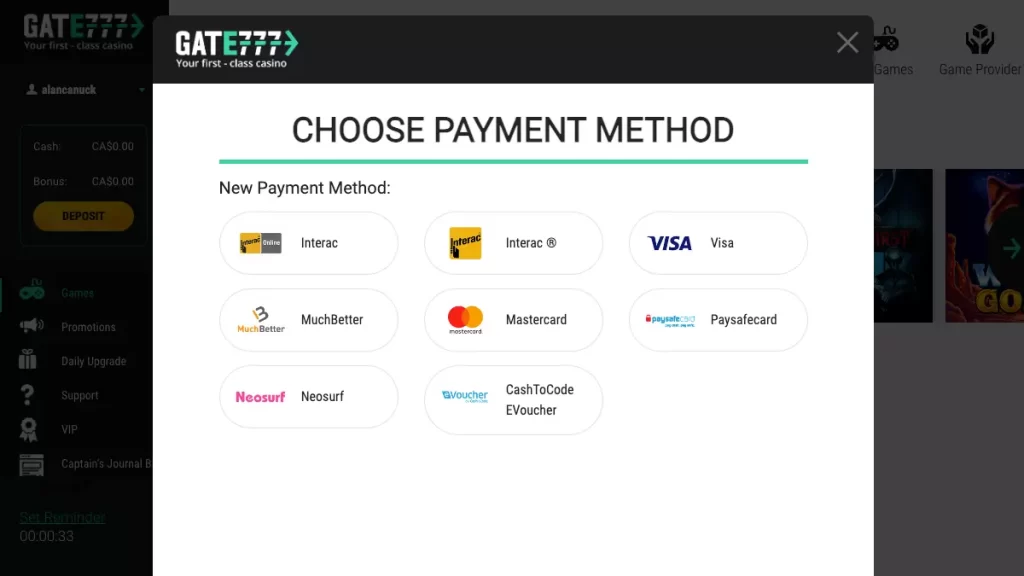 Gate777 Payment Methods