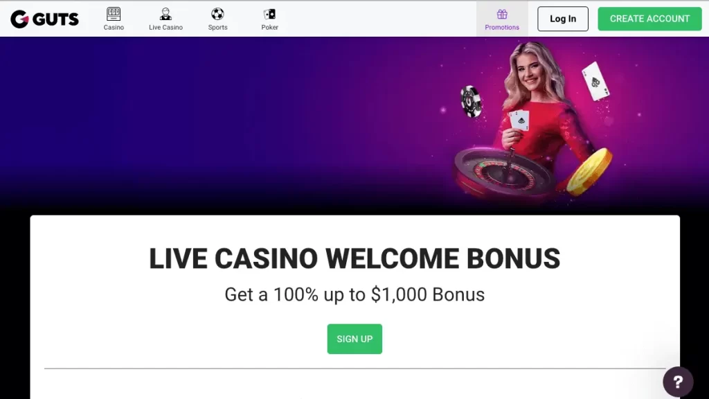 Guts Casino Live Bonus