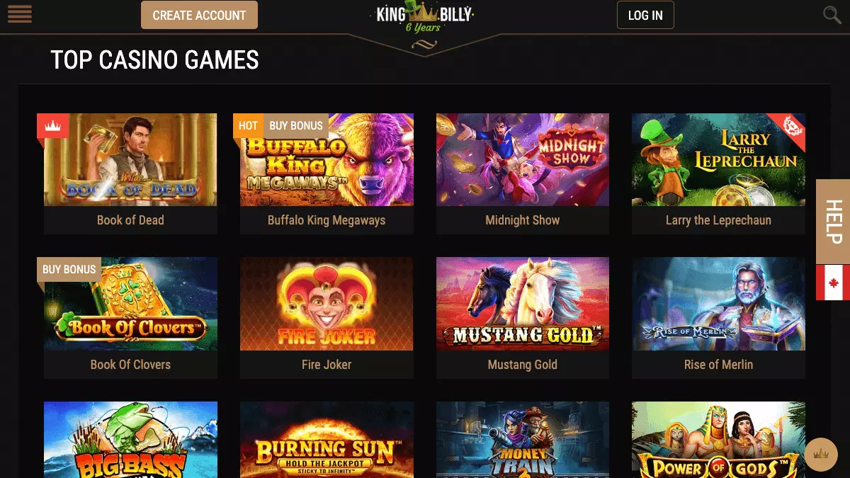 King Billy Casino Games