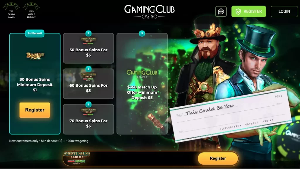Gaming Club $1 Deposit Bonus CA