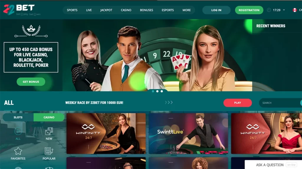 22Bet Casino homepage
