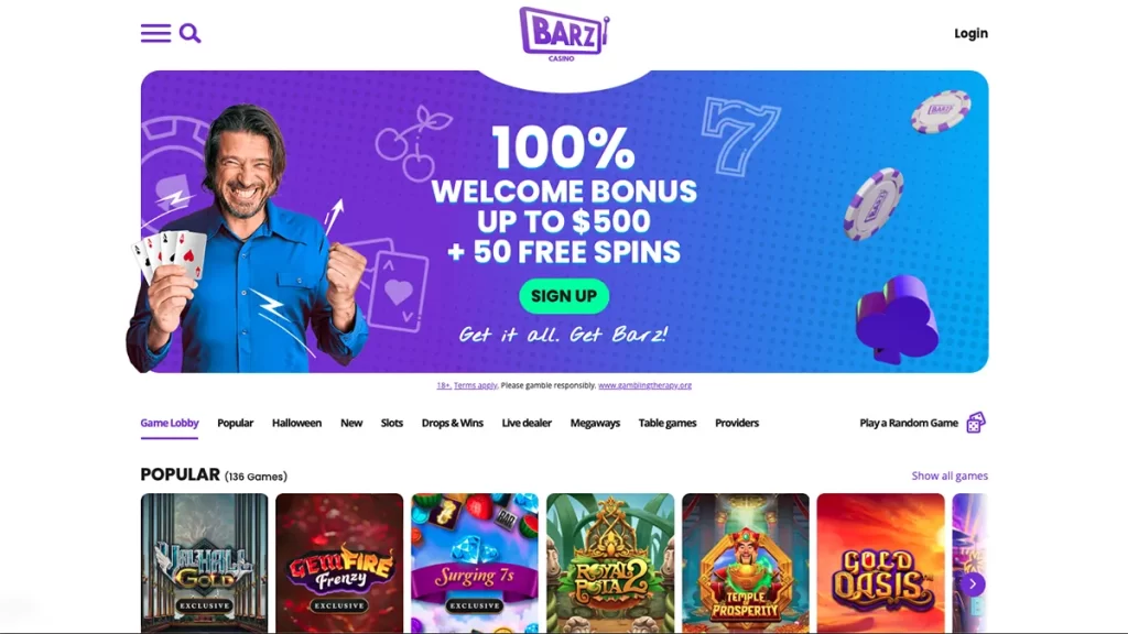 Barz Casino homepage CA