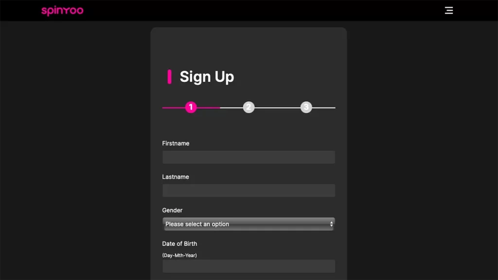 SpinYoo Casino Sign Up screenshot