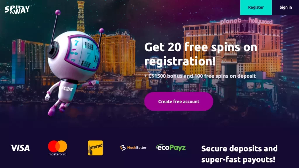 SpinAway Casino 20 no deposit free spins