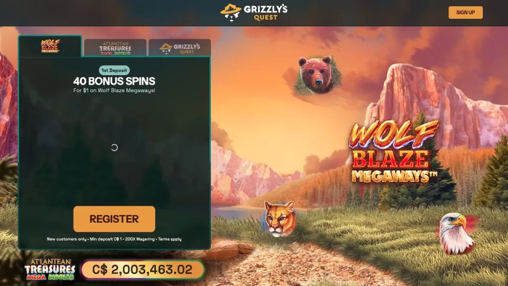 Grizzly’s Quest Casino - 40 Free Spins on Wolf Blaze Megaways