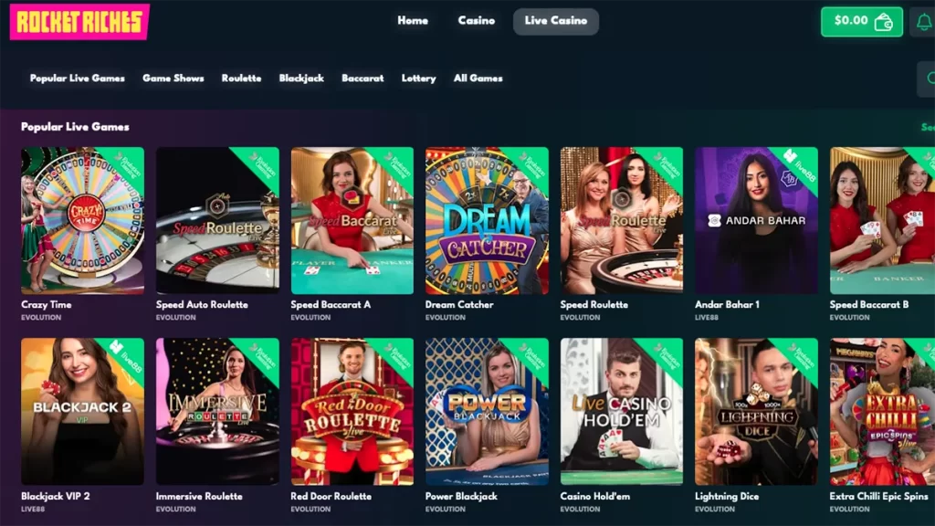 Rocket Riches Casino Live Dealer Games