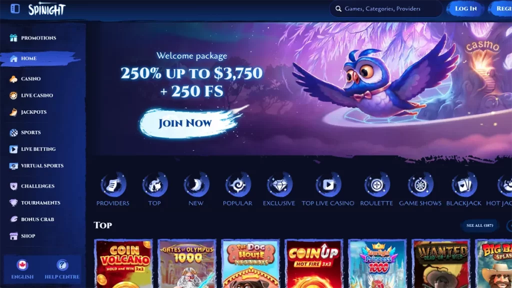 Spinight Casino homepage screenshot