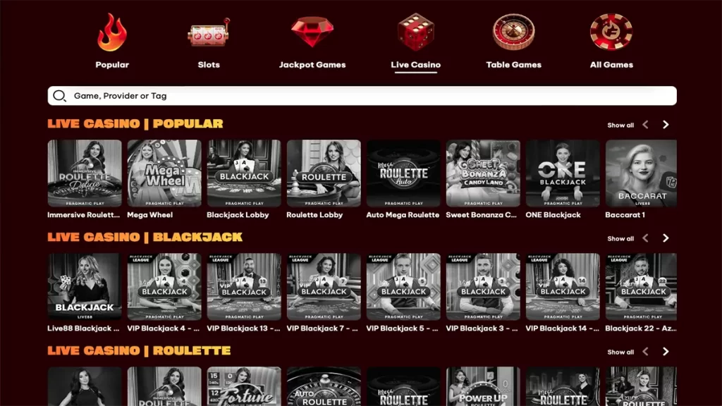 Flamez Casino Live Dealer Games