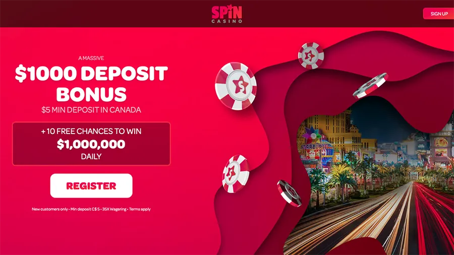 Spin Casino - Deposit $5 get C$1,000 Bonus