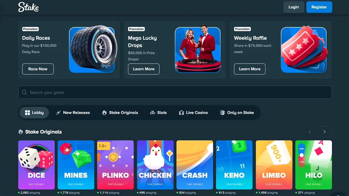 Stake Casino CA homepage