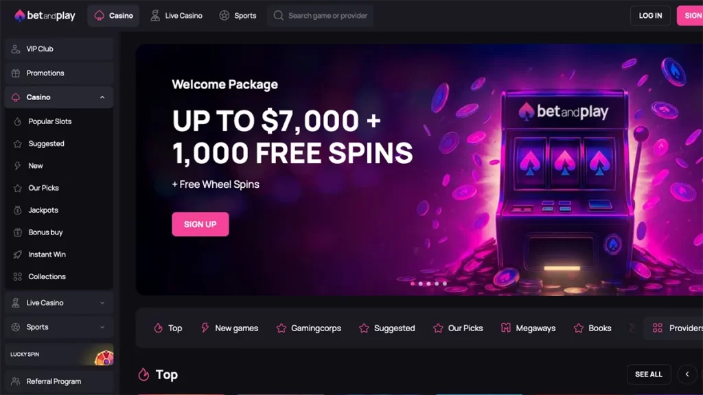 Betandplay Casino CA Homepage