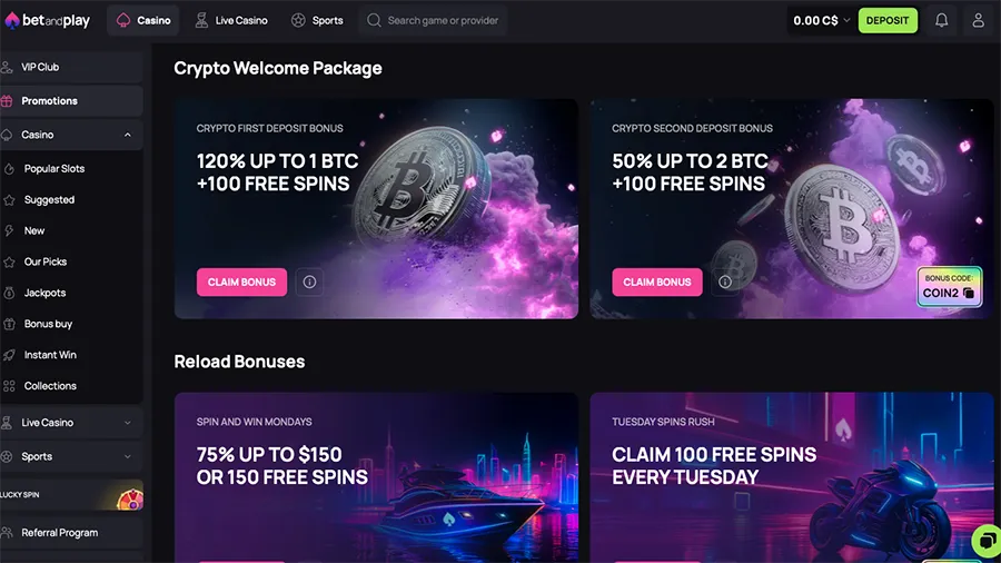 Betandplay Casino Crypto Bonus