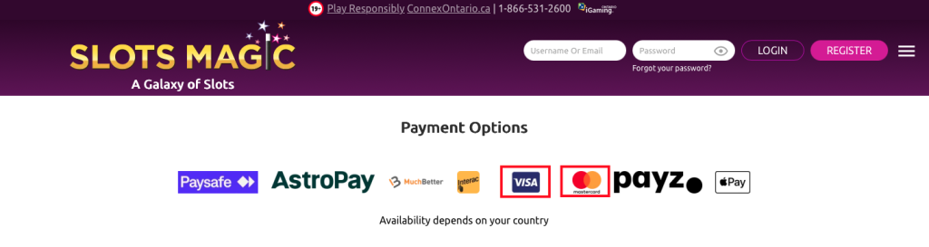 SlotsMagic Casino Visa and Mastercard