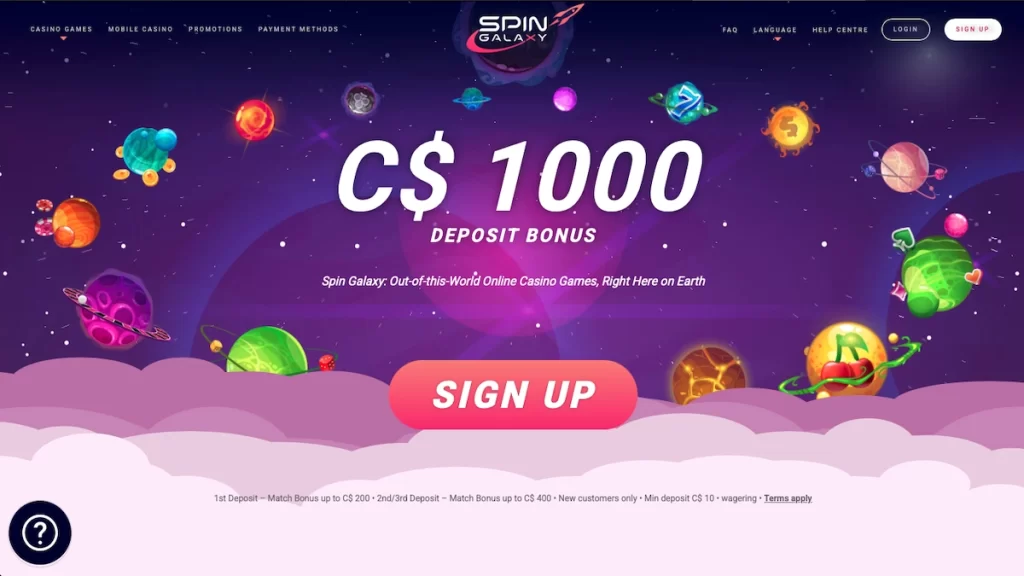 Spin Galaxy Casino Canada Homepage screenshot