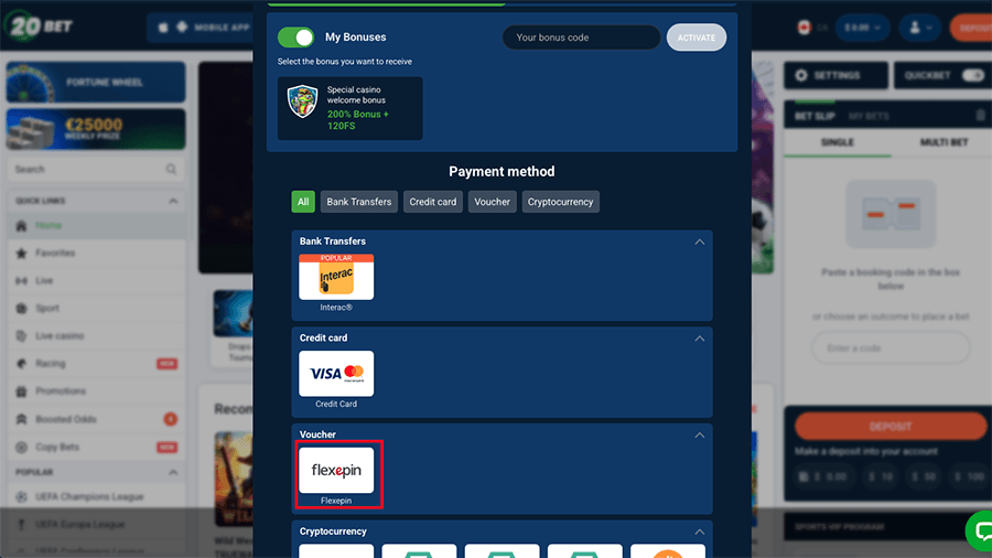 20Bet Casino Flexepin