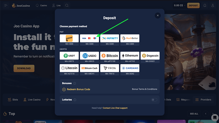 Joo Casino Maestro Deposits