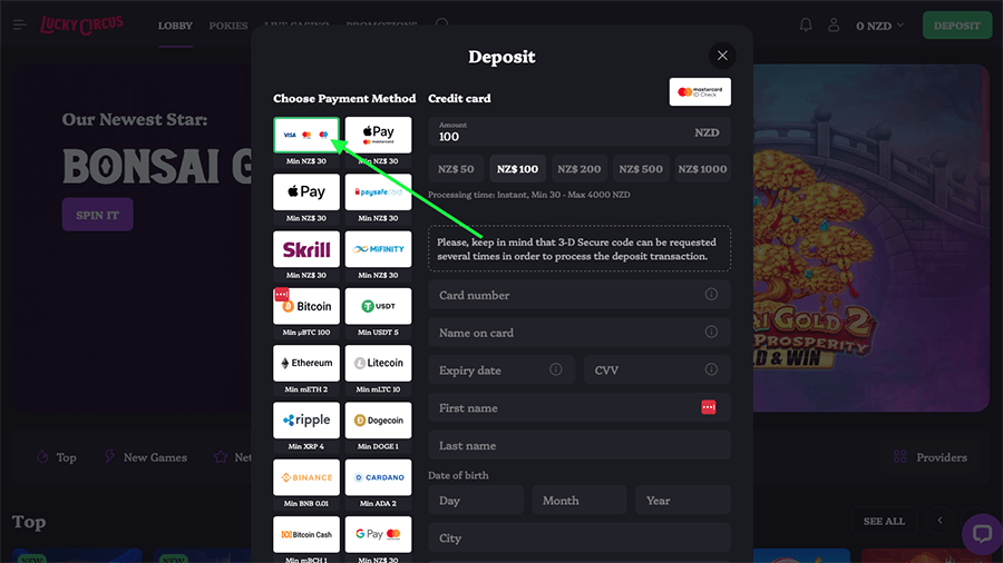 Lucky Circus Casino Maestro Deposits