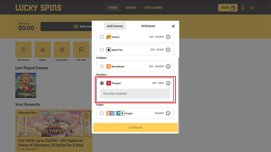 Lucky Spins Casino Flexepin