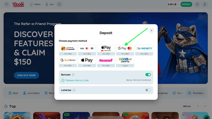 Rooli Casino GPay Deposits