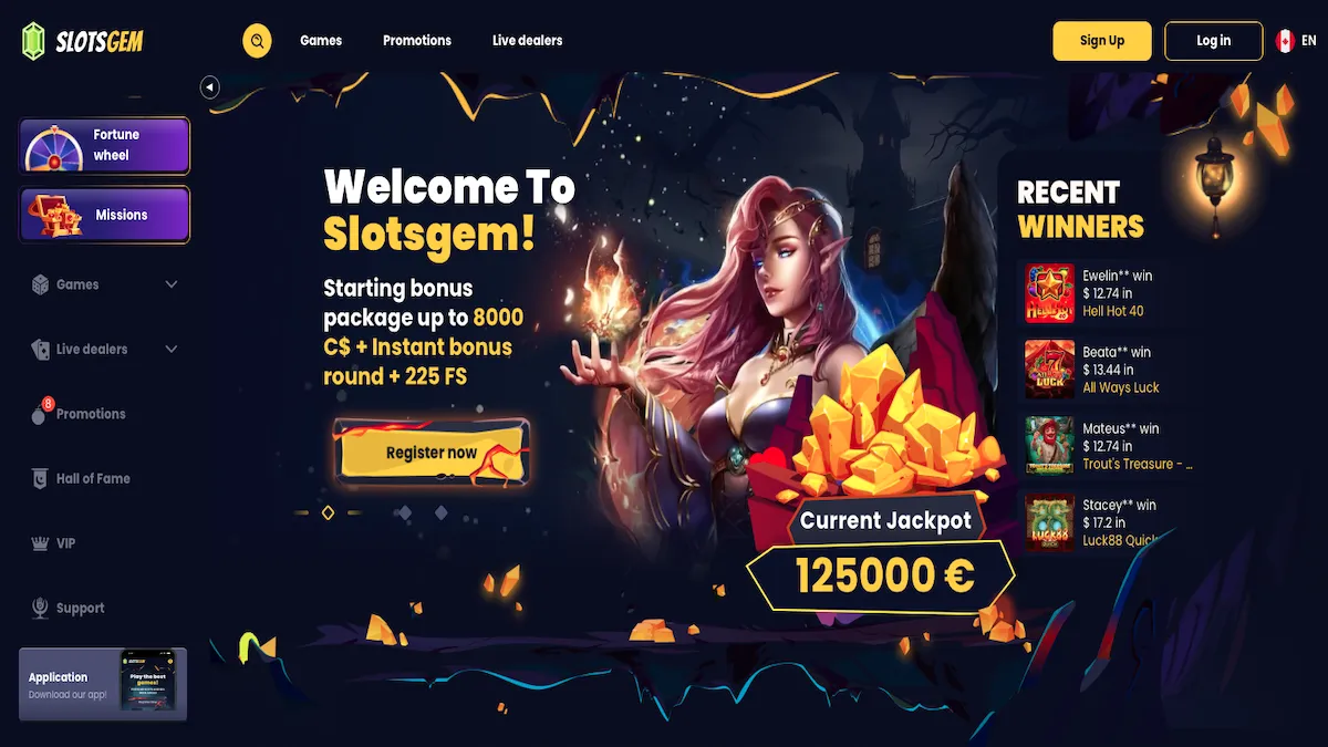 SlotsGem Casino Canada Homepage