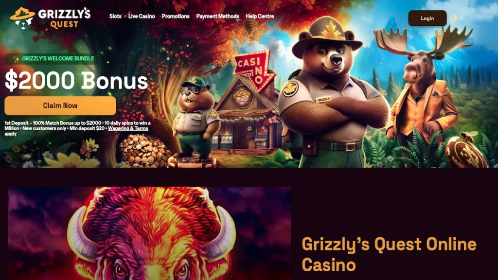 Grizzly's Quest Casino Canada homepage