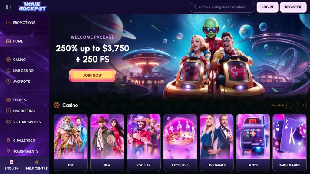 NovaJackpot Casino Canada homepage
