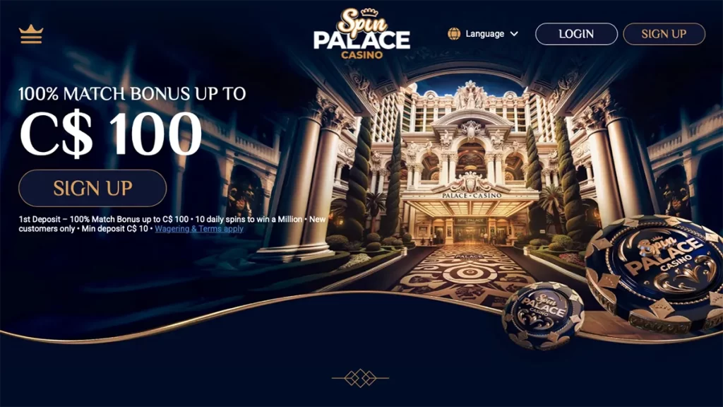 Spin Palace Casino Canada homepage screenshot