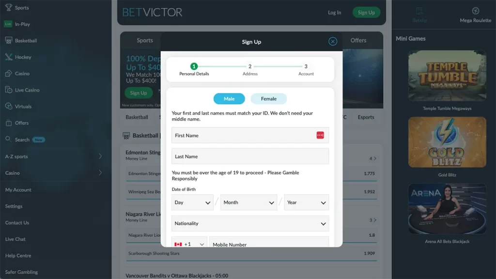 BetVictor Sign Up Screenshot